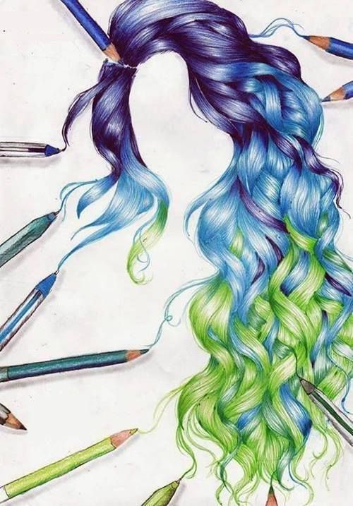 500x717 Awesome Hair Drawings For Fashion And Art Too - Colorful Hair Drawing Tumblr