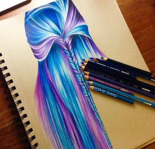 499x479 Art, Beautiful, Blue, Color, Cool, Drawing, Girl, Goals, Hair - Colorful Hair Drawing Tumblr