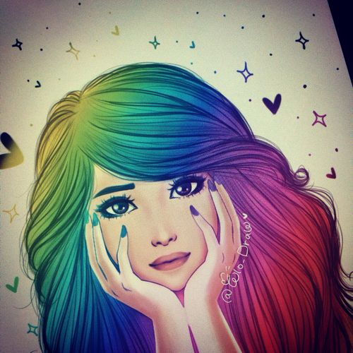500x500 Girl, Drawing, And Hair Image Girl - Colorful Hair Drawing Tumblr