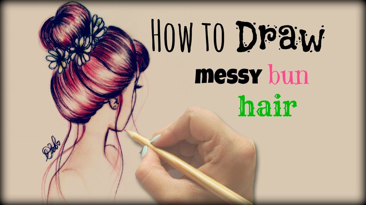 1280x720 Drawing Tutorial How To Draw And Color Messy Bun Hair - Colorful Hair Drawing Tumblr