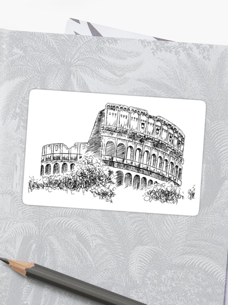 750x1000 Colosseum Drawing Sticker - Colosseum Drawing