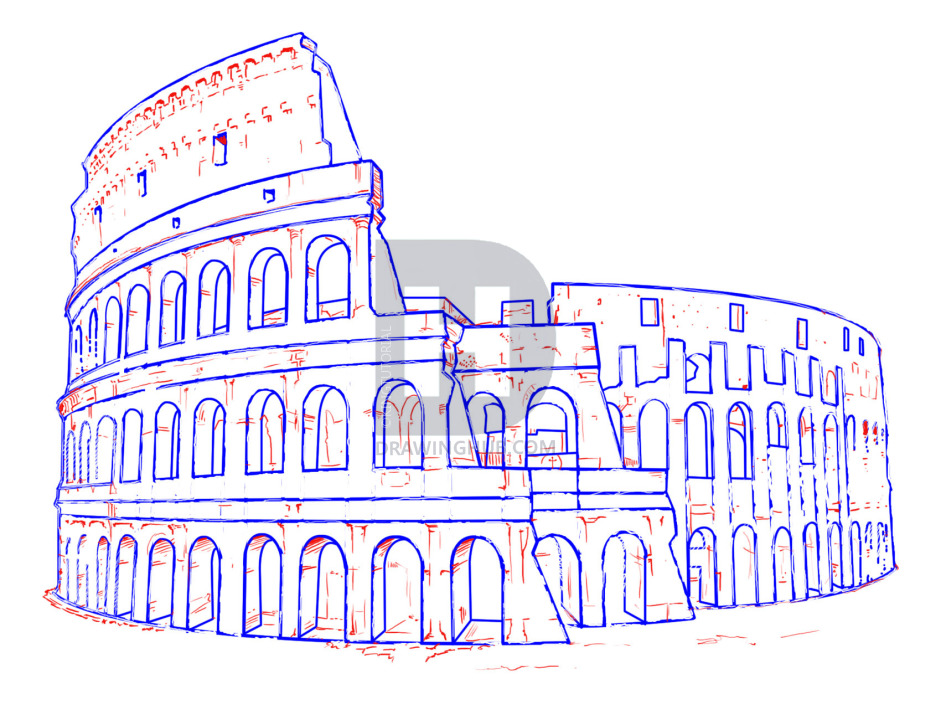 941x720 How To Draw The Colosseum, Step - Colosseum Drawing