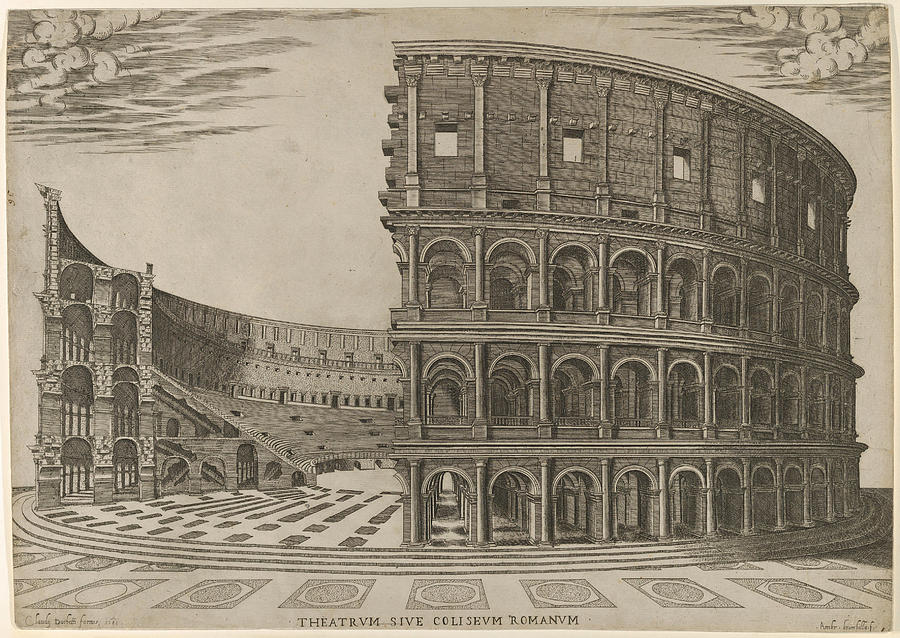 900x638 Section And Elevation Of The Colosseum In Rome Drawing - Colosseum Drawing