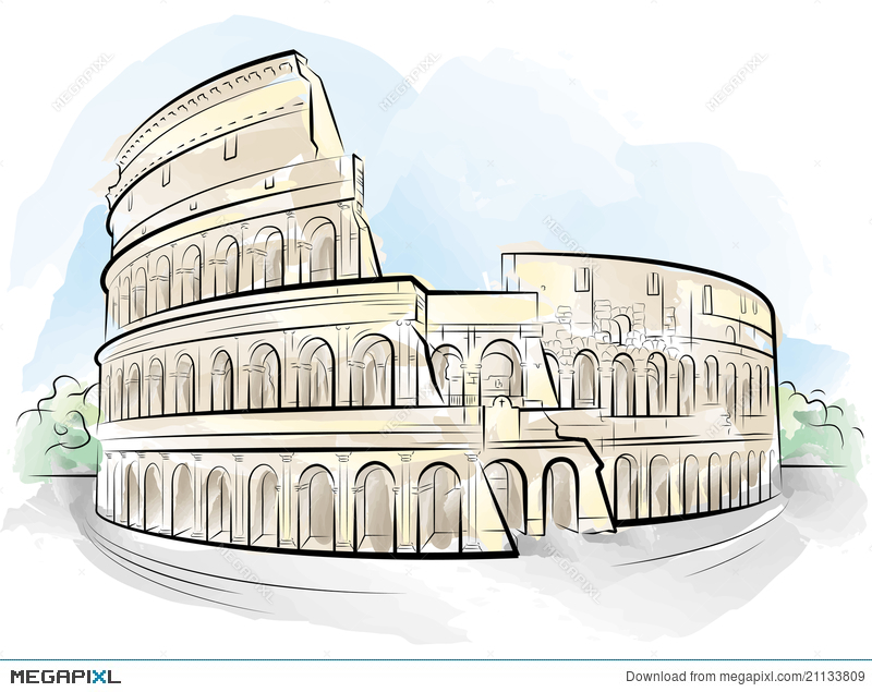 800x635 drawing color colosseum, rome, italy illustration - Colosseum Rome Drawing