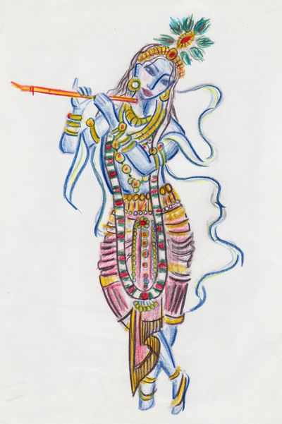 400x601 lord krishna colour drawing - Colour Drawing