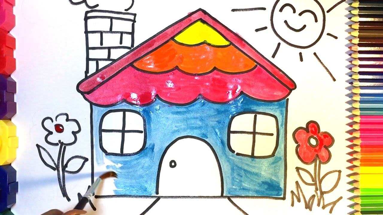 1280x720 How To Draw And Colour A House For Kids - Colour Drawing For Kids