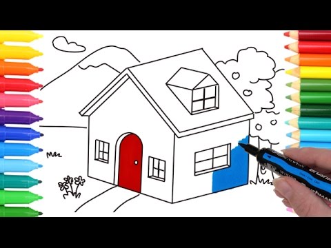 480x360 Teach Drawing For Kids Coloring House And Tree With Color - Colour Drawing For Kids
