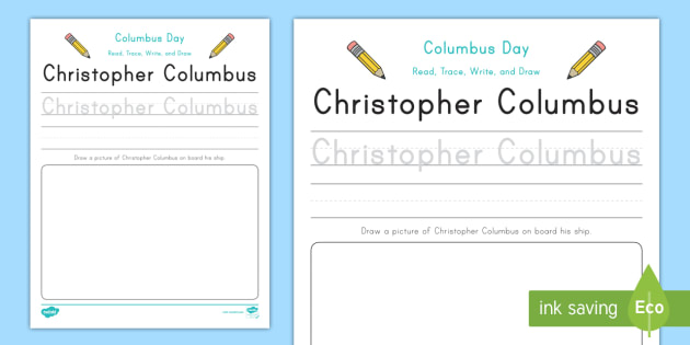 630x315 columbus day read, trace, write and draw worksheet - Columbus Day Drawings