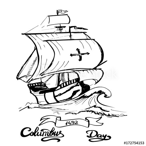 500x500 columbus ship hand draw made for columbus day - Columbus Day Drawings