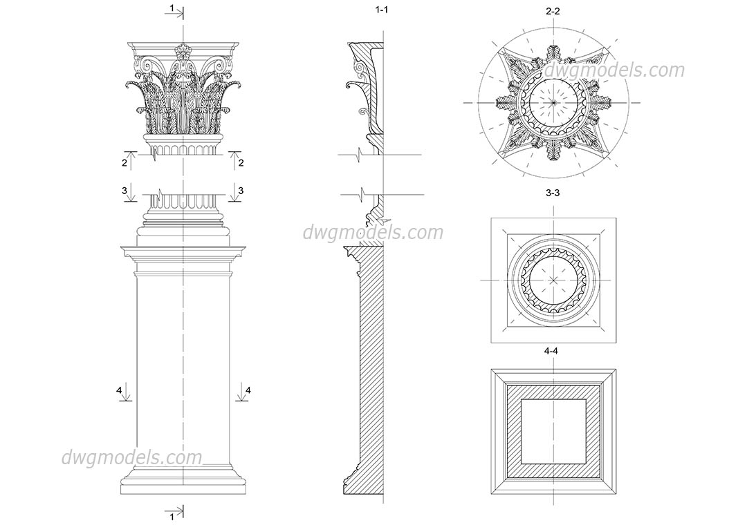 1080x760 corinthian column with pedestal autocad drawings download free - Column Drawing