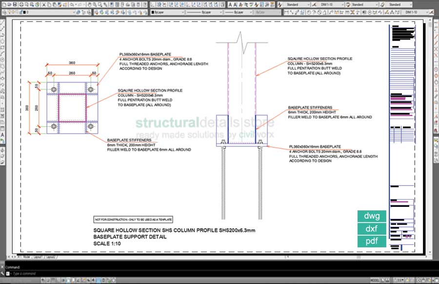 900x582 square hollow section shs column baseplate detail drawing - Column Drawing