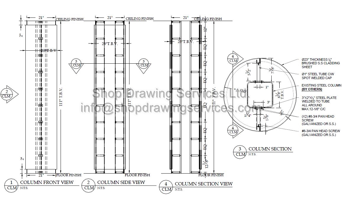 1157x682 stainless steel column cladding shop drawings - Column Drawing