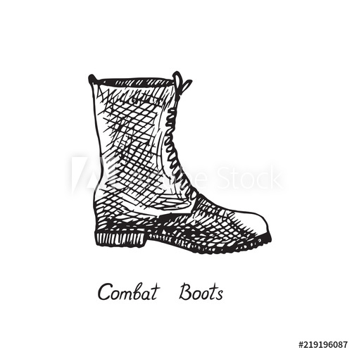 500x500 Combat Boots, Isolated Hand Drawn Outline Doodle, Sketch, Black - Combat Boots Drawing