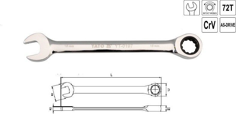 787x382 yato ratchet combination wrench mm yt pack of price - Combination Wrench Drawing