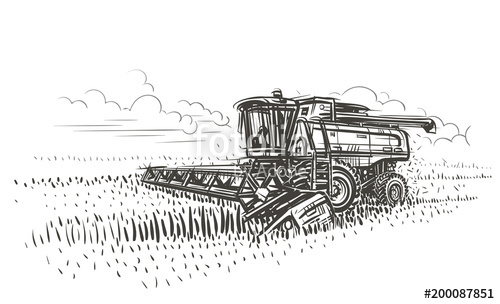 500x304 Combine Harvester Working Sketch Illustration Vector Stock - Combine Harvester Drawing