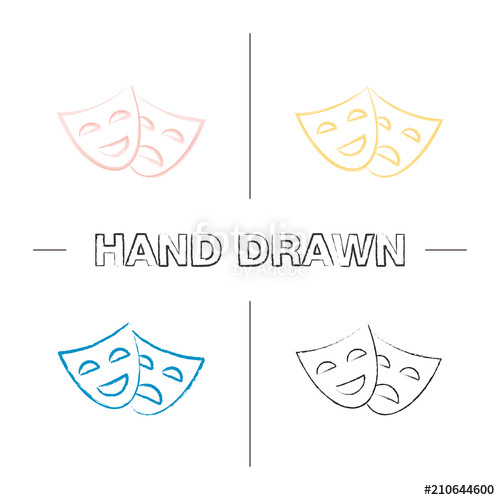 500x500 comedy and tragedy masks hand drawn icons set stock image - Comedy And Tragedy Masks Drawing