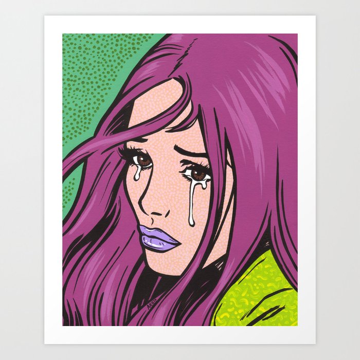 700x700 Purple Hair Sad Comic Girl Art Print - Comic Girl Drawing