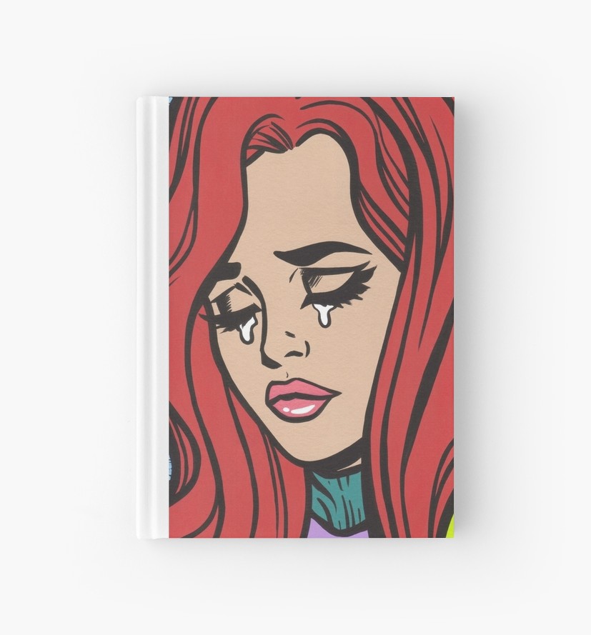 827x889 sad pop art comic girl hardcover journals - Comic Girl Drawing