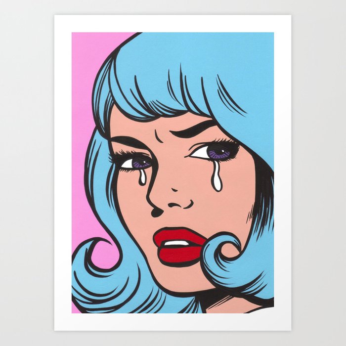 700x700 Baby Blue Crying Comic Girl Art Print - Comic Girl Drawing