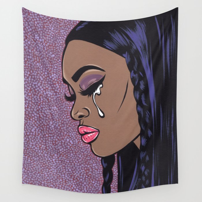 700x700 Crying Black Sad Comic Girl Wall Tapestry - Comic Girl Drawing
