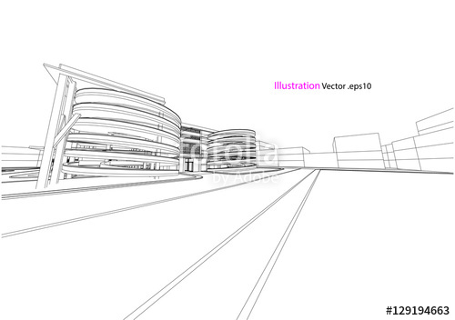 500x352 commercial building structure architecture abstract drawing - Commercial Building Drawing