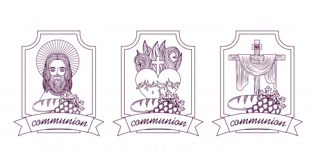 626x332 set catholicism faith jesus communion hand drawing labels vector - Communion Drawing
