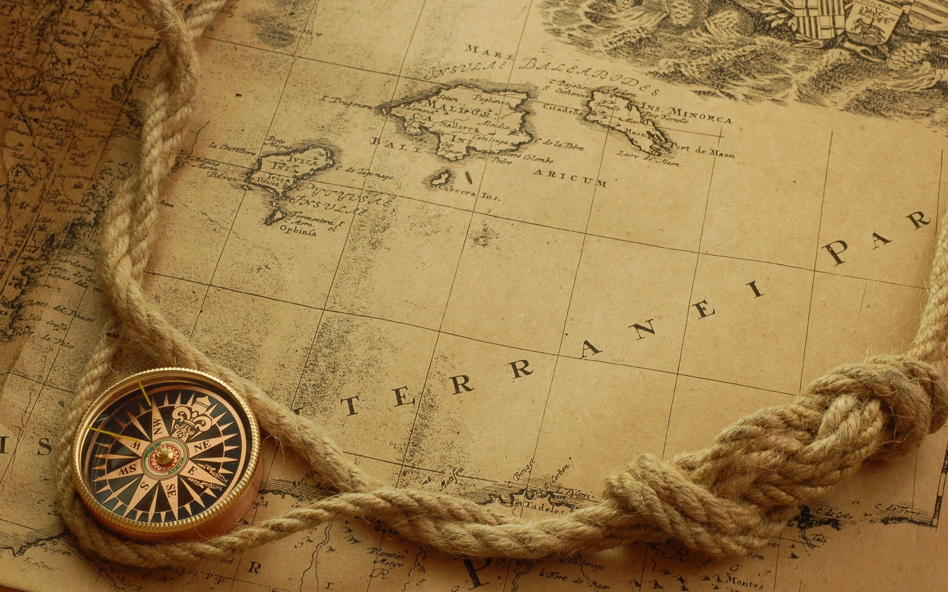 1920x1200 Wallpaper Drawing, Wood, Pattern, Ropes, Compass, Old Map, Art - Compass And Map Drawing