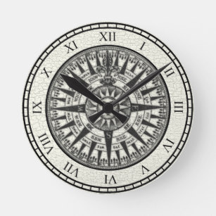 307x307 Compass Rose Wall Clocks Zazzle - Compass Clock Drawing