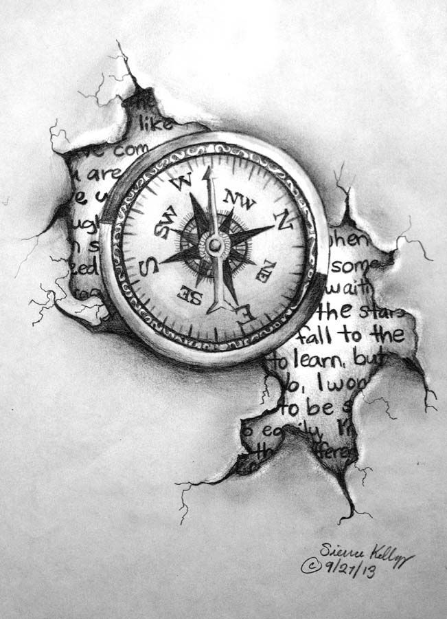 651x900 Unique Clock Drawing Tattoo Design - Compass Clock Drawing