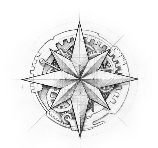 615x579 Compass Rose Coloring - Compass Line Drawing