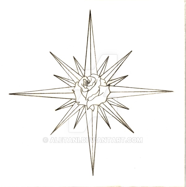 600x601 Compass Rose Tattoo Finished Line Drawing - Compass Line Drawing