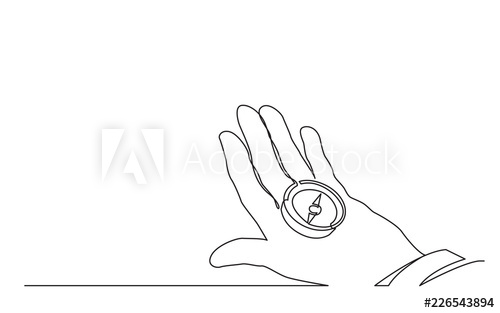 500x313 Continuous Line Drawing Of Hand Holding Compass - Compass Line Drawing