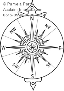 212x300 Clip Art Illustration Of A Black And White Line Drawing - Compass Line Drawing