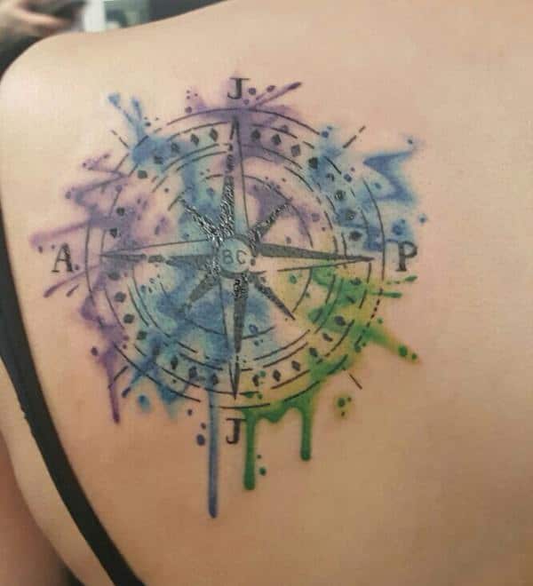 600x660 Amazing Compass Tattoo Designs - Compass Tattoo Drawing