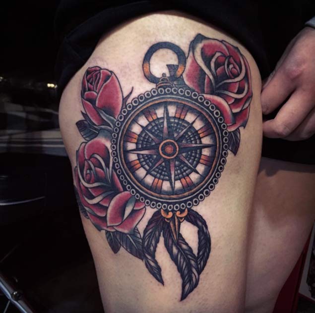 635x632 best compass tattoos for men improb - Compass Tattoo Drawing