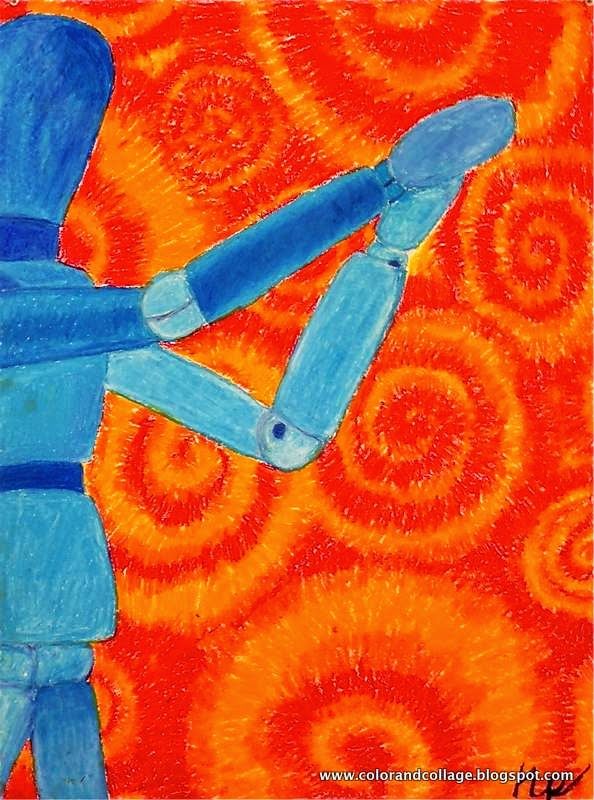 594x800 High School Version Of Oil Pastel Figures Using Complementary - Complementary Colors Drawing