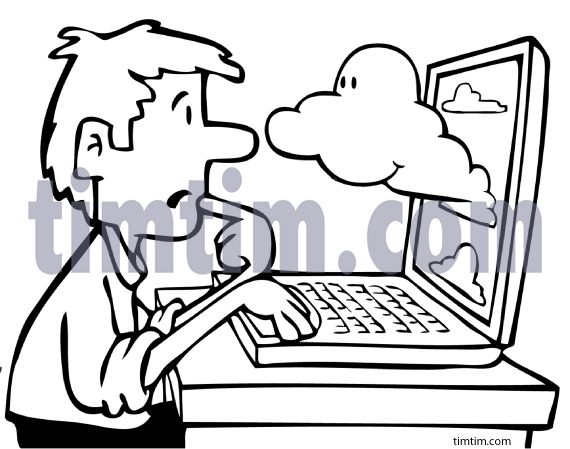 570x449 Free Drawing Of Cloud Computing Bw From The Category Business - Computer Cartoon Drawing