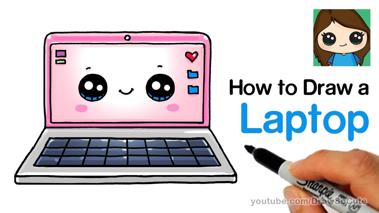 1280x720 How To Draw A Laptop Computer Easy And Cute - Computer Cartoon Drawing