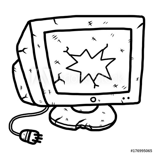 500x500 Broken Computer Cartoon Vector And Illustration, Black And White - Computer Cartoon Drawing