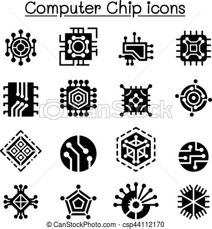 436x470 Computer Chips And Electronic Circuit Icons - Computer Chip Drawing