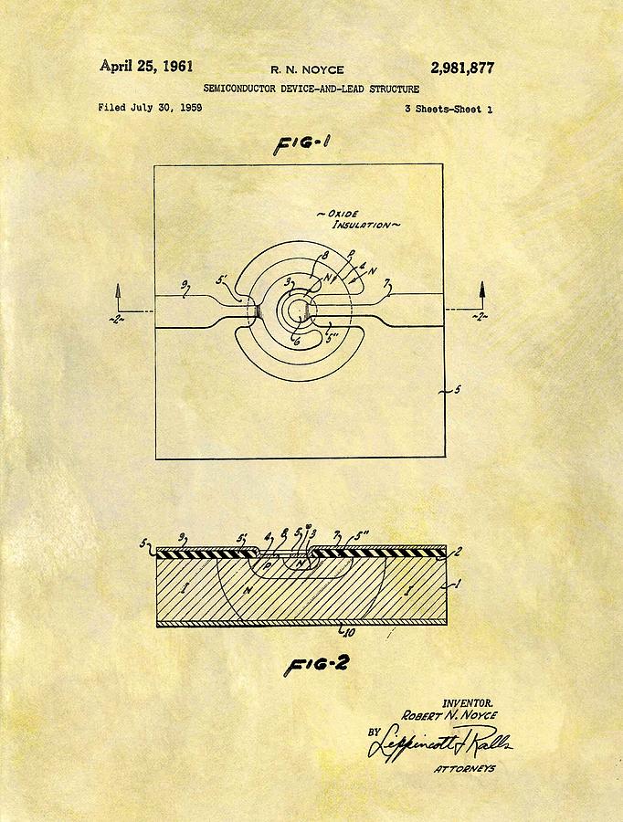 682x900 The First Computer Chip Patent Drawing - Computer Chip Drawing