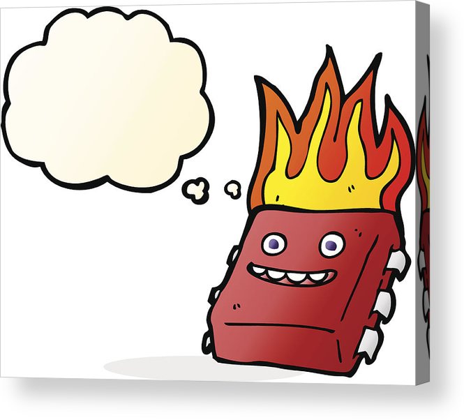 665x602 Cartoon Red Hot Computer Chip With Thought Bubble Acrylic Print - Computer Chip Drawing