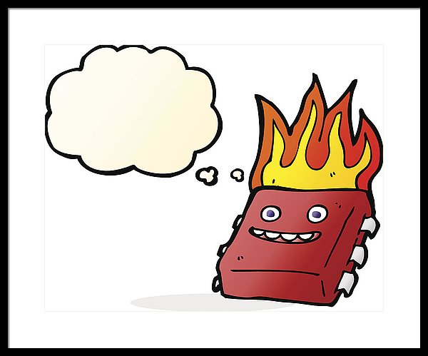 600x499 Cartoon Red Hot Computer Chip With Thought Bubble Framed Print - Computer Chip Drawing