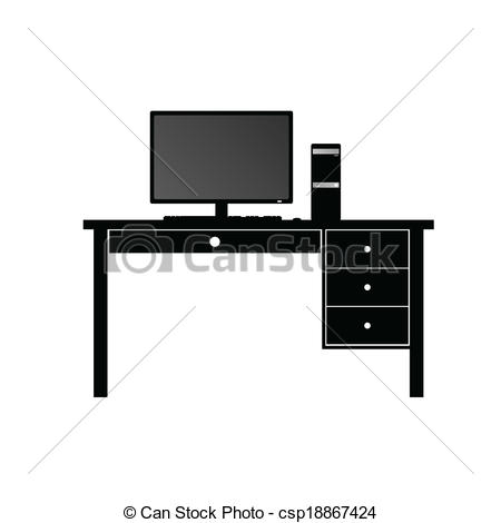 450x470 computer and desk for computer vector illustration - Computer Desk Drawing