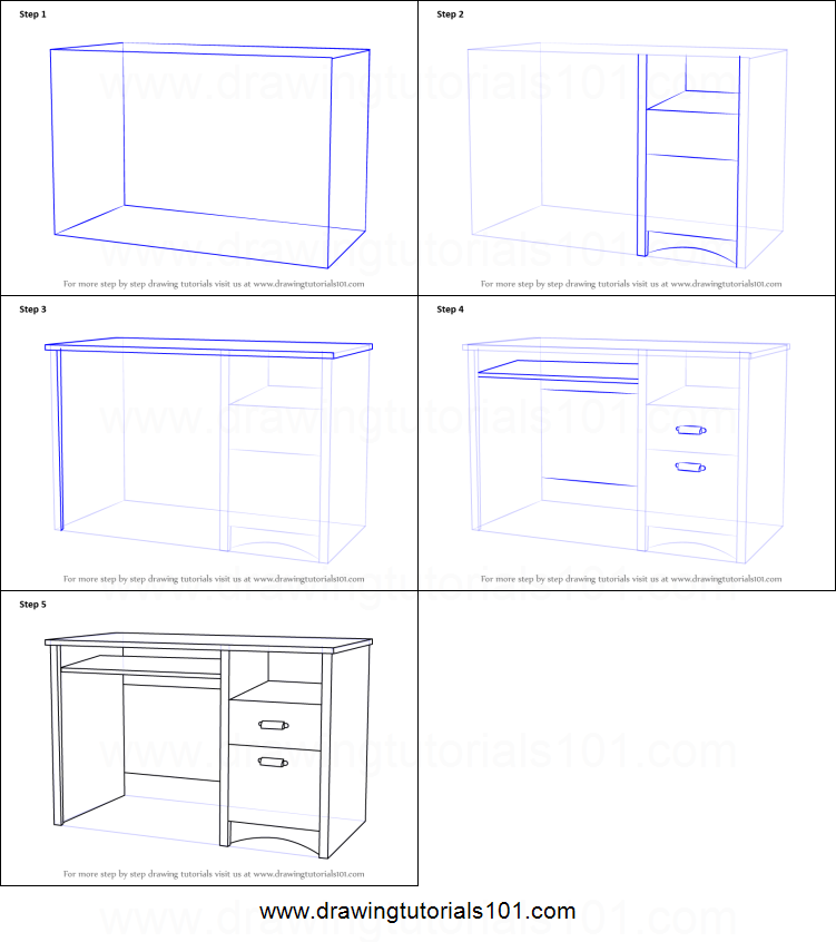 751x846 how to draw a computer desk printable step - Computer Desk Drawing
