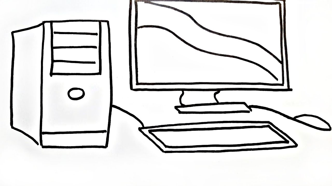 1280x720 Desktop,keyboard And Mouse Coloring Pages How To Draw Computer - Computer Drawing