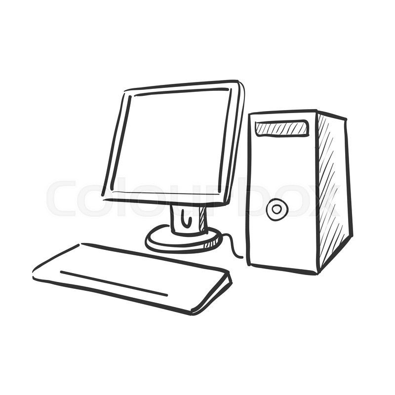 800x800 Hand Draw Doodle Computer, Excellent Stock Vector Colourbox - Computer Drawing