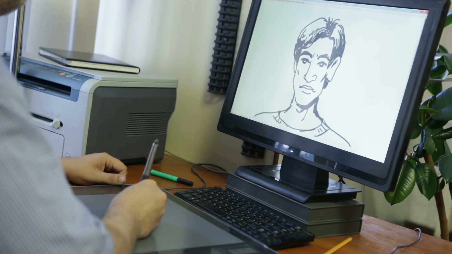 1920x1080 computer graphic artist working with drawing tablet for computer - Computer Drawing Tablet