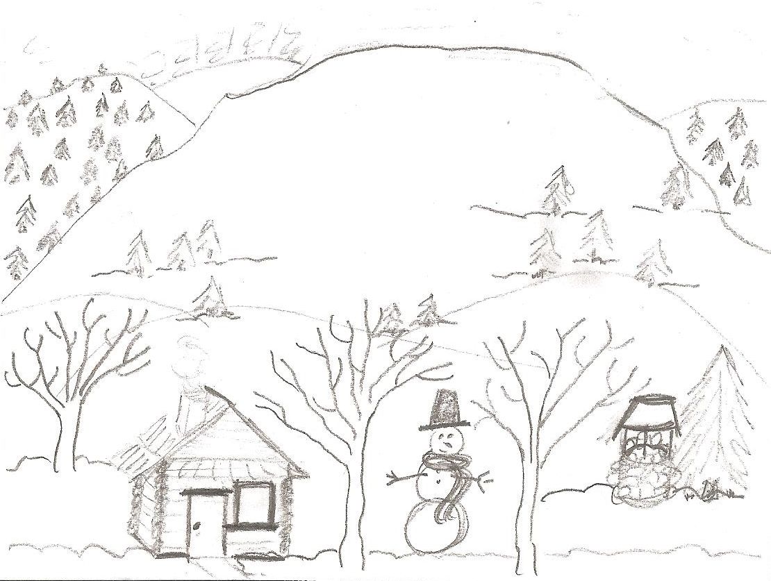 1110x837 Pencil Drawing In The Computer Lab Cabin In The Snow - Computer Lab Drawing