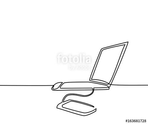 500x417 Continuous Line Drawing Laptop Computer With Phone Transfer Data - Computer Line Drawing